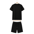 WEELZ cooling cotton crew-neck T-shirt and shorts set in black, front hanger view