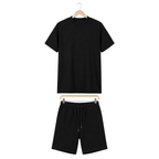 WEELZ cooling cotton crew-neck T-shirt and shorts set in black, front hanger view