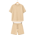 WEELZ cooling cotton crew-neck T-shirt and shorts set in beige, front hanger view