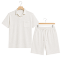 WEELZ pocket-collar cotton T-shirt and shorts set in white, hanger front view
