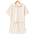 Hanger front – WEELZ off-white textured V-collar shorts set