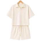 Hanger front – WEELZ off-white textured V-collar shorts set