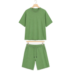 WEELZ cooling cotton crew-neck T-shirt and shorts set in green, front hanger view