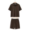 Hanger front – WEELZ dark cocoa textured V-collar shorts set