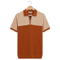 WEELZ Two-Tone Zip Knit Polo — Rust & Beige, front hanger