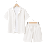 WEELZ Soft Camp-Collar Shirt & Shorts Set — White, front hanger