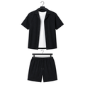 WEELZ Soft Camp-Collar Shirt & Shorts Set — Black, front hanger