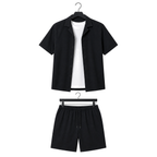 WEELZ Soft Camp-Collar Shirt & Shorts Set — Black, front hanger
