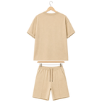 WEELZ cooling cotton crew-neck T-shirt and shorts set in beige, back hanger view