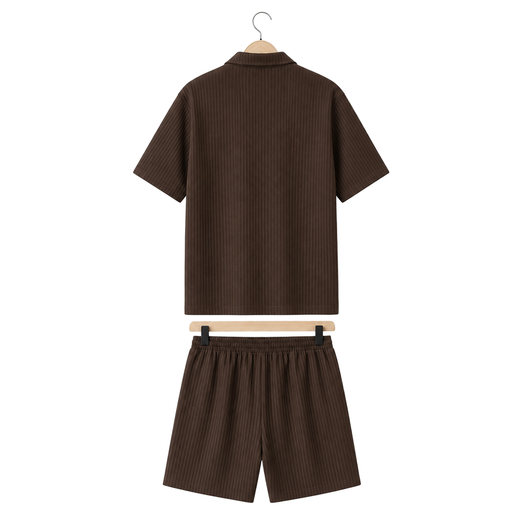 Hanger back – WEELZ dark cocoa textured V-collar shorts set