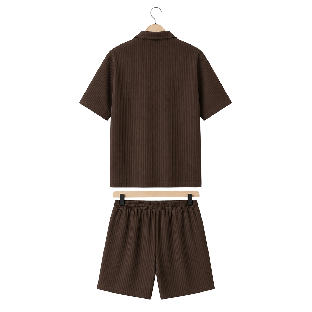 Hanger back – WEELZ dark cocoa textured V-collar shorts set