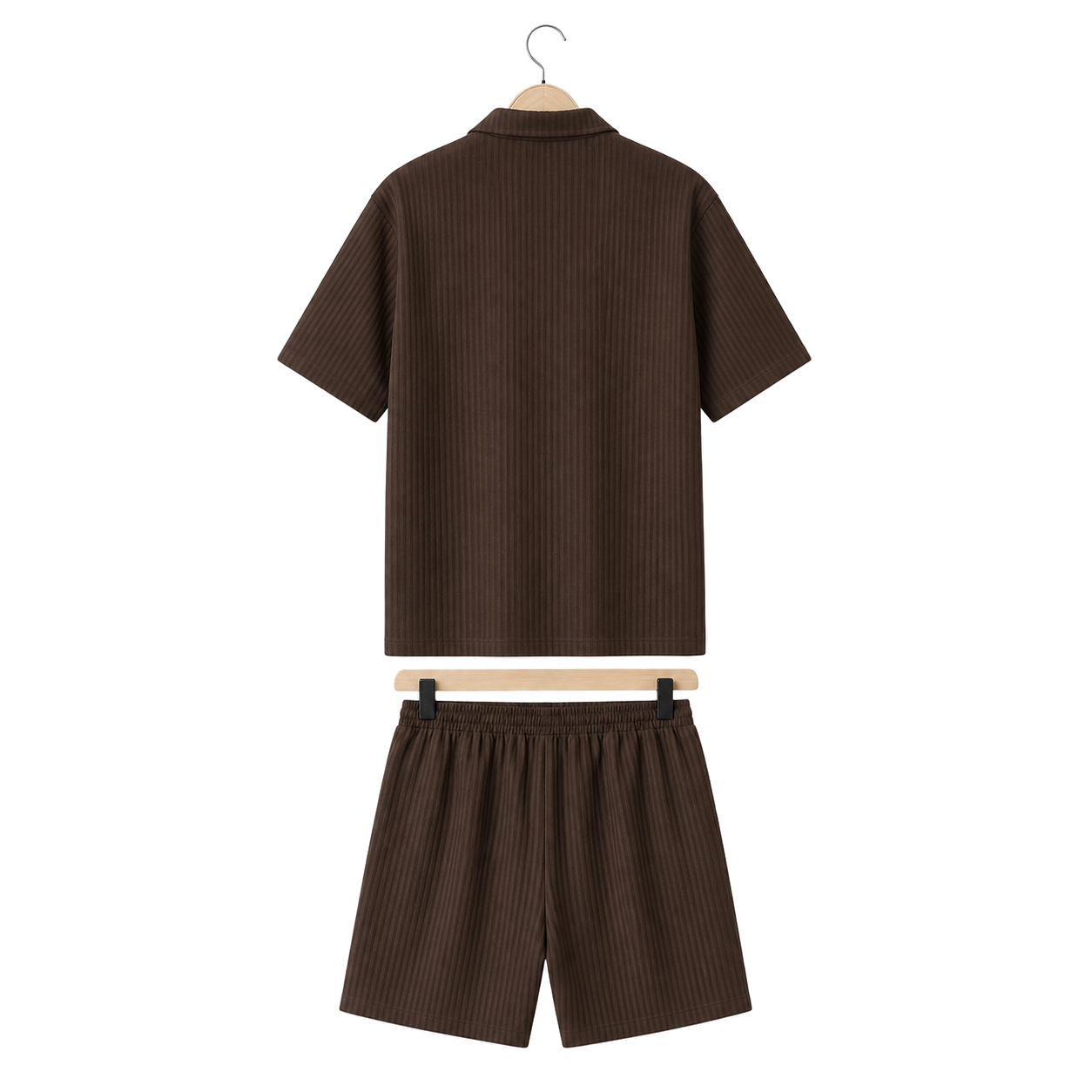 Hanger back – WEELZ dark cocoa textured V-collar shorts set
