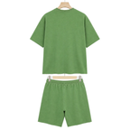 WEELZ cooling cotton crew-neck T-shirt and shorts set in green, back hanger view