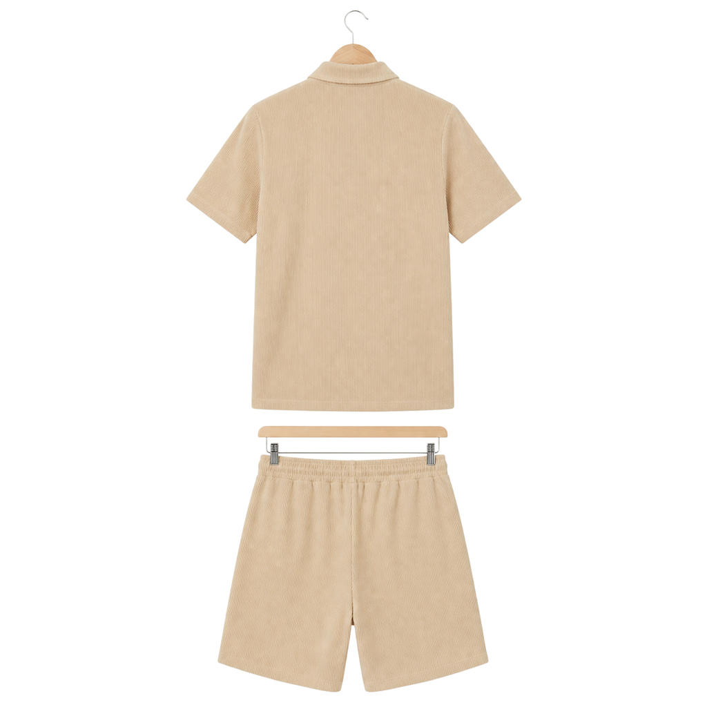 Hanger back – WEELZ beige button-collar cotton shorts set