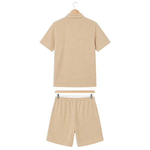 Hanger back – WEELZ beige button-collar cotton shorts set