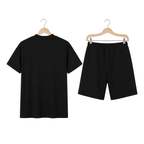 WEELZ cooling cotton crew-neck T-shirt and shorts set in black, back hanger view