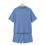 Hanger back – WEELZ petrol-blue textured V-collar shorts set
