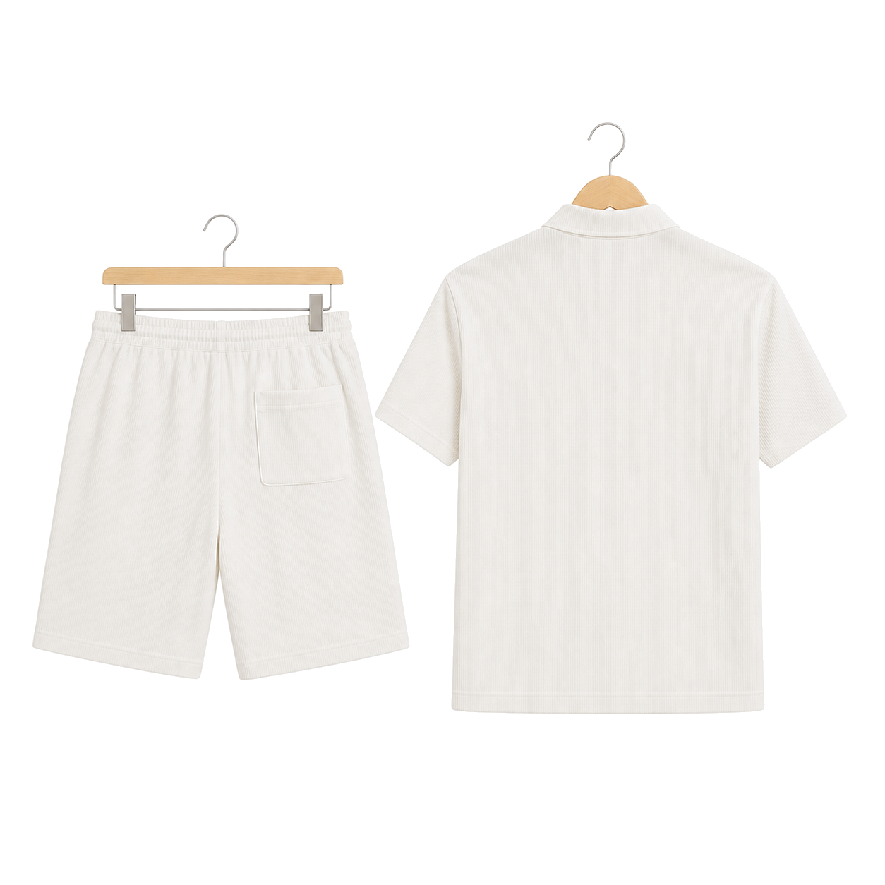 WEELZ pocket-collar cotton T-shirt and shorts set in white, hanger rear view