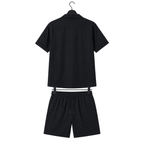 WEELZ Soft Camp-Collar Shirt & Shorts Set — Black, back hanger