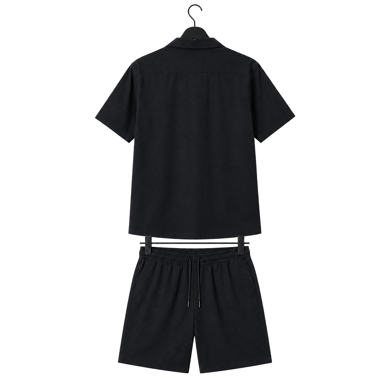 WEELZ Soft Camp-Collar Shirt & Shorts Set — Black, back hanger