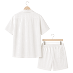 WEELZ Soft Camp-Collar Shirt & Shorts Set — White, back hanger