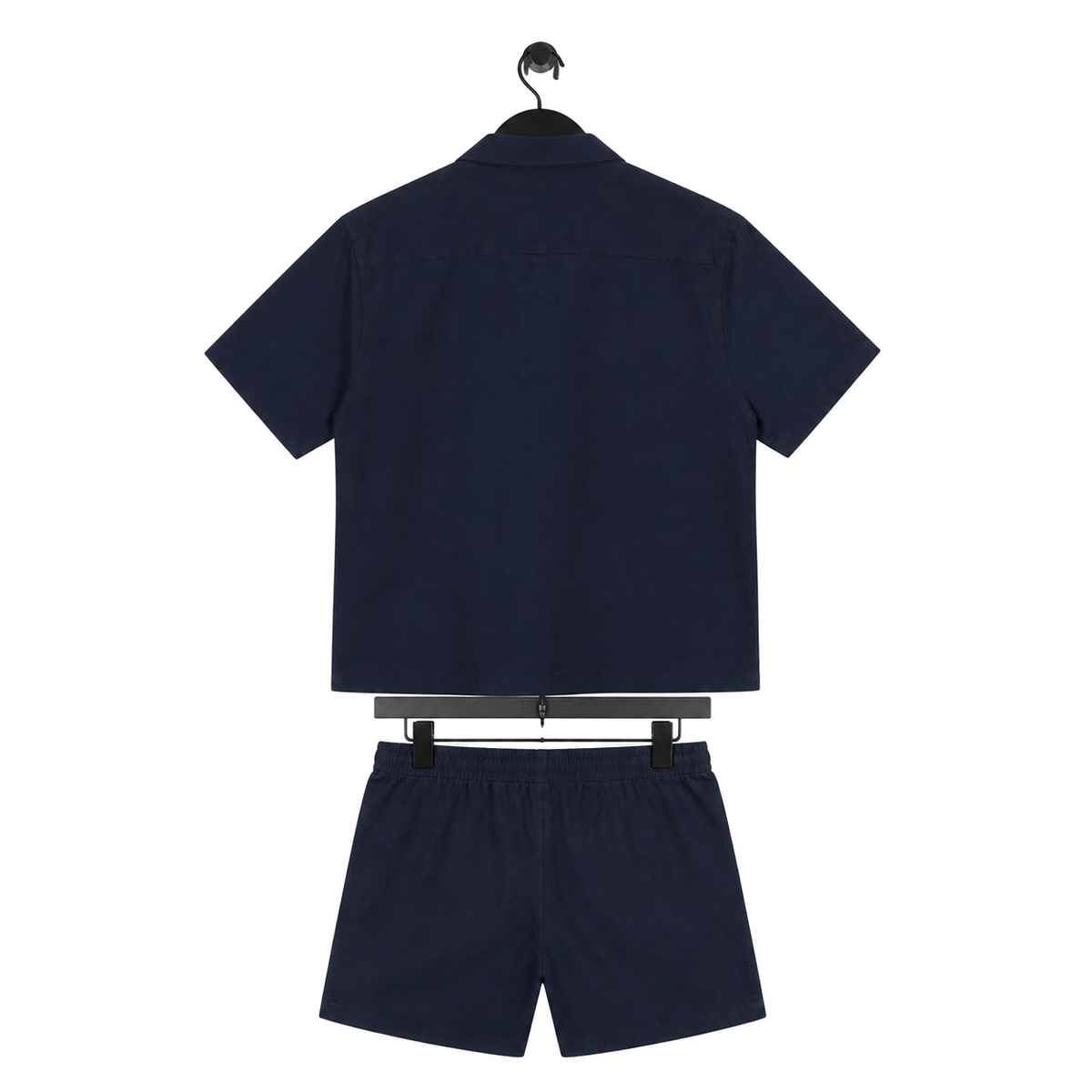 WEELZ Soft Camp-Collar Shirt & Shorts Set — Navy, back hanger