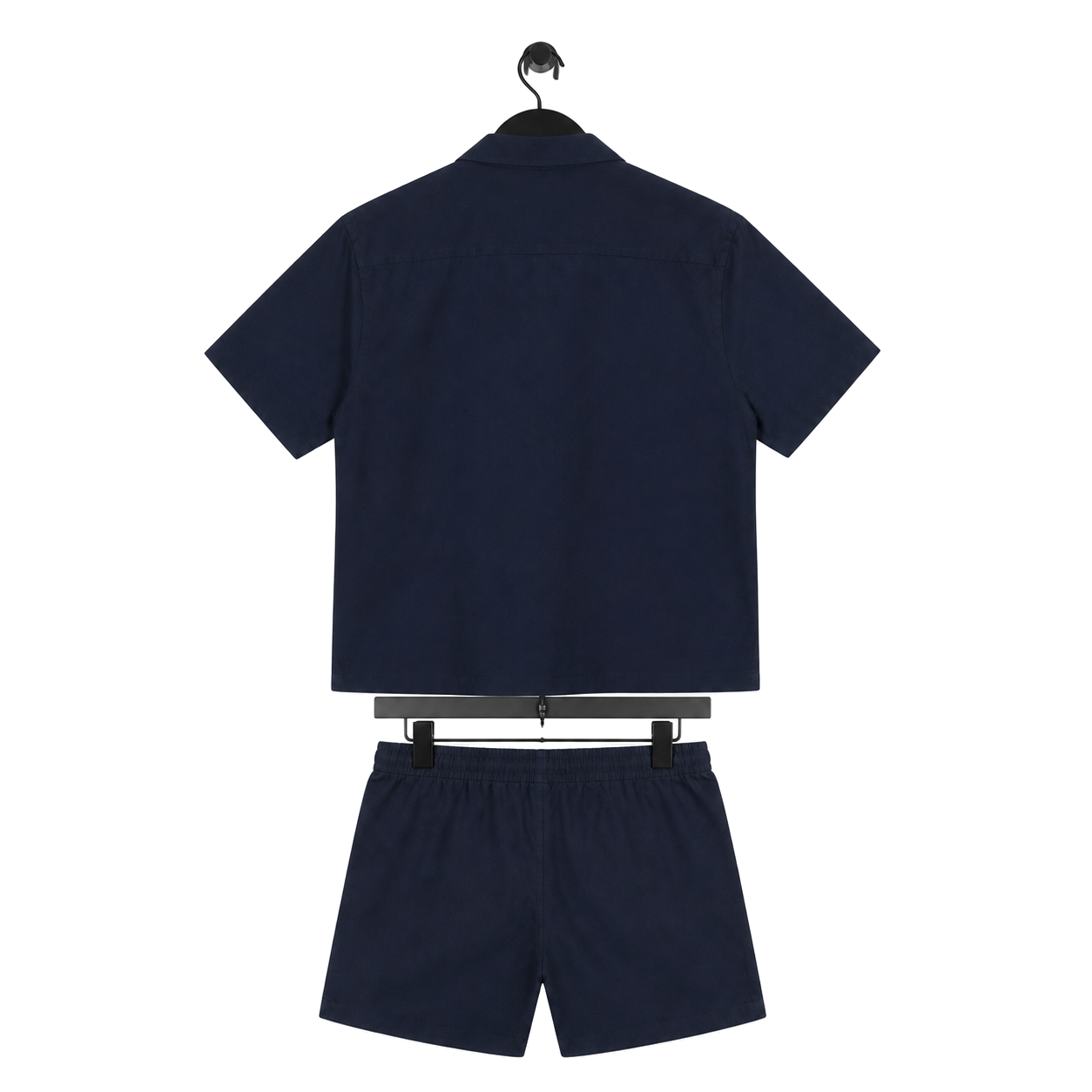 WEELZ Soft Camp-Collar Shirt & Shorts Set — Navy, back hanger