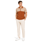 WEELZ Two-Tone Zip Knit Polo — Rust & Beige, model look 1