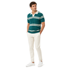 WEELZ Horizontal Stripe Open-Collar Knit Polo — Teal & Cream, model look 1