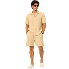 WEELZ Soft Camp-Collar Shirt & Shorts Set — Beige, model look 1