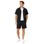 WEELZ Soft Camp-Collar Shirt & Shorts Set — Black, model look 1