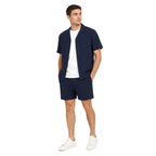 WEELZ Soft Camp-Collar Shirt & Shorts Set — Navy, model look 1