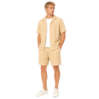 WEELZ Soft Camp-Collar Shirt & Shorts Set — Beige, model look 2