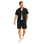 WEELZ Soft Camp-Collar Shirt & Shorts Set — Black, model look 2