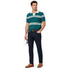WEELZ Horizontal Stripe Open-Collar Knit Polo — Teal & Cream, model look 2