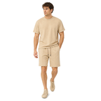 WEELZ cooling cotton crew-neck T-shirt and shorts set in beige, styled model view two
