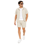 WEELZ striped linen shirt and shorts set in off-white and petrol, model look two