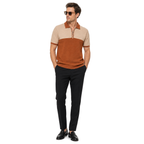 WEELZ Two-Tone Zip Knit Polo — Rust & Beige, model look 3