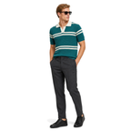 WEELZ Horizontal Stripe Open-Collar Knit Polo — Teal & Cream, model look 3