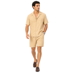 WEELZ Soft Camp-Collar Shirt & Shorts Set — Beige, model look 3