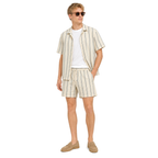 WEELZ striped linen shirt and shorts set in off-white and petrol, model look three