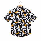 WEELZ black and white floral Hawaii shirt, back hanger view
