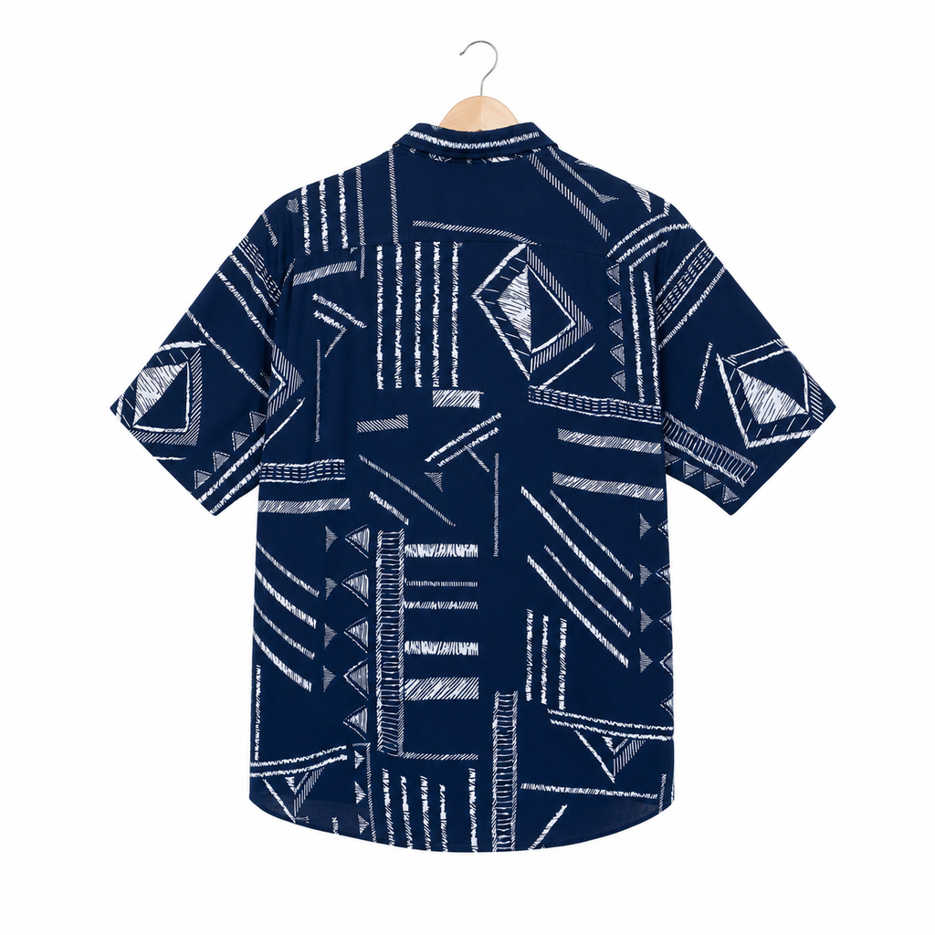 WEELZ Abstract Print Hawaii Shirt — Navy — back