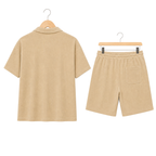 WEELZ pocket-collar cotton T-shirt and shorts set in beige, hanger rear view