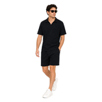 WEELZ pocket-collar cotton T-shirt and shorts set in black, model look two