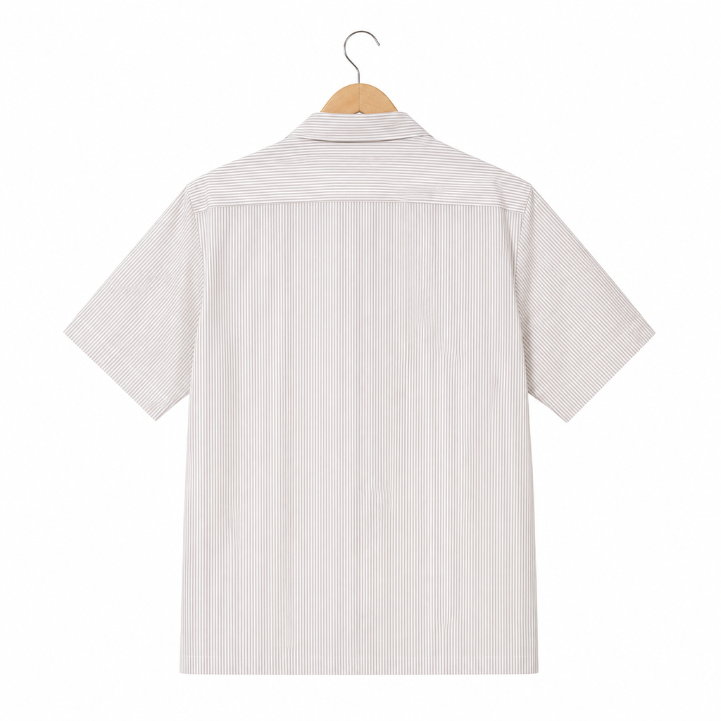 WEELZ striped box-fit short-sleeve shirt Beige — back hanger