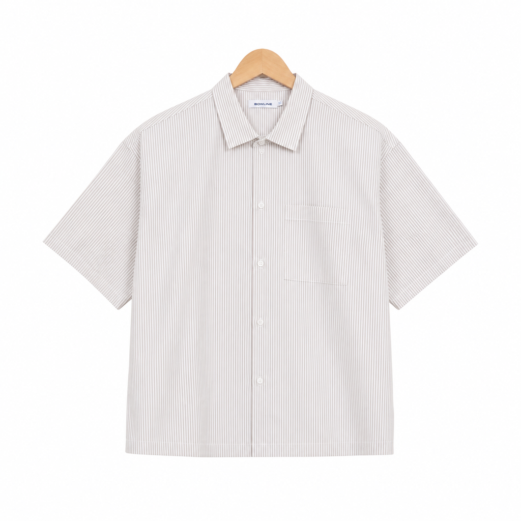 WEELZ striped box-fit short-sleeve shirt Beige — front hanger