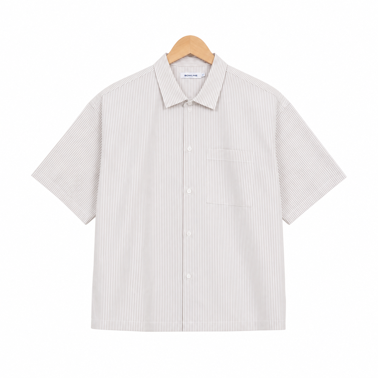 WEELZ striped box-fit short-sleeve shirt Beige — front hanger