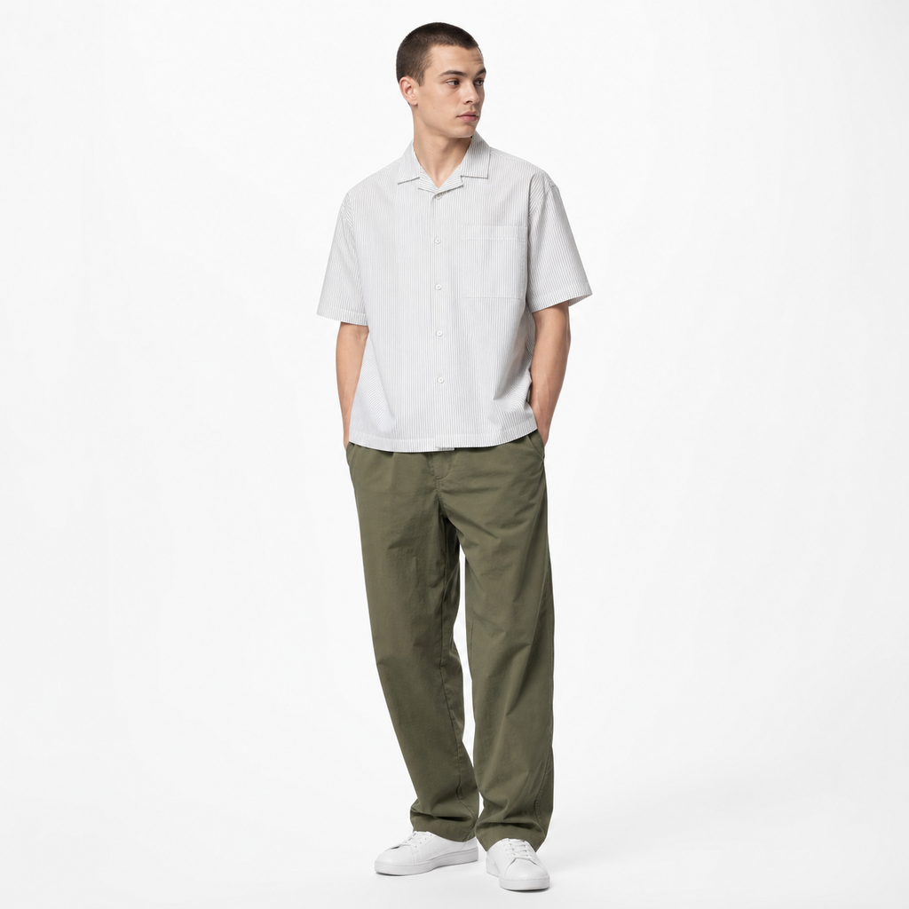 WEELZ striped box-fit short-sleeve shirt Beige — model 2