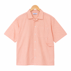 WEELZ striped box-fit short-sleeve shirt Coral Orange — front hanger